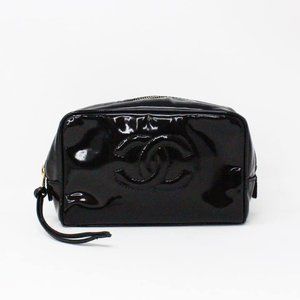 CHANEL #MCA196 Black Patent Leather Wristlet Pouch
